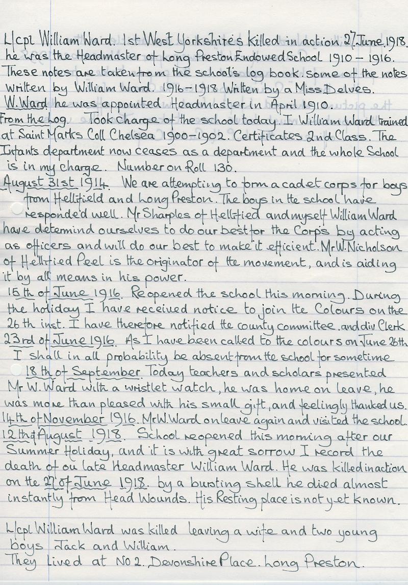 Log Book 1914-18.JPG - Extracts from Long Preston Endowed School Log Book 1914-18
